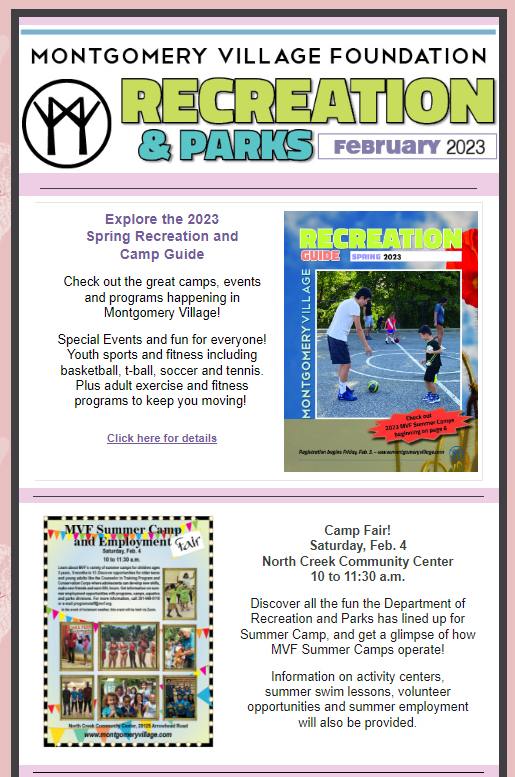 Sign up for the Recreation E-Newsletter