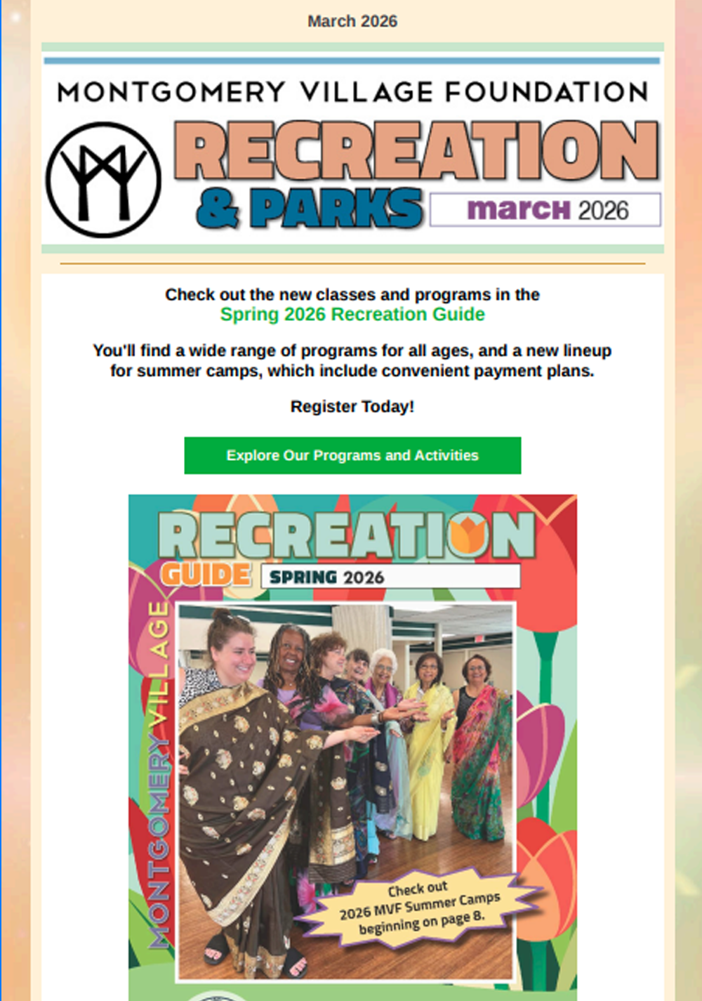 Sign up for the Recreation E-Newsletter