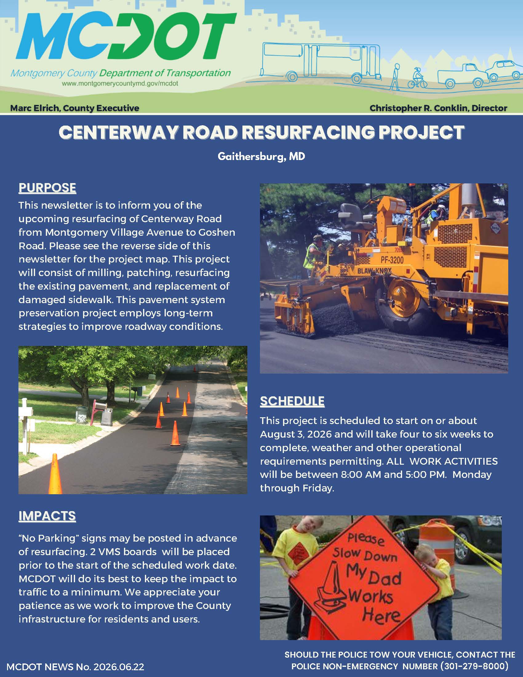 Centerway Road Resurfacing Project info flyer